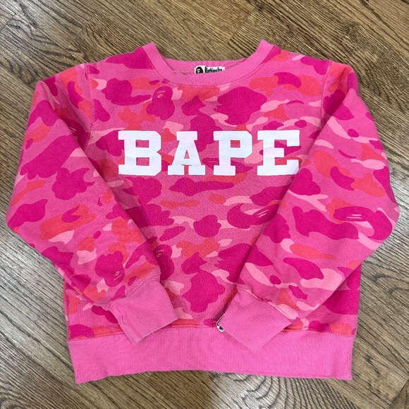 Bape A Bathing Ape Pink Crew Neck Pullover Pink Camo Sweatshirt Small - Picture 1 of 9